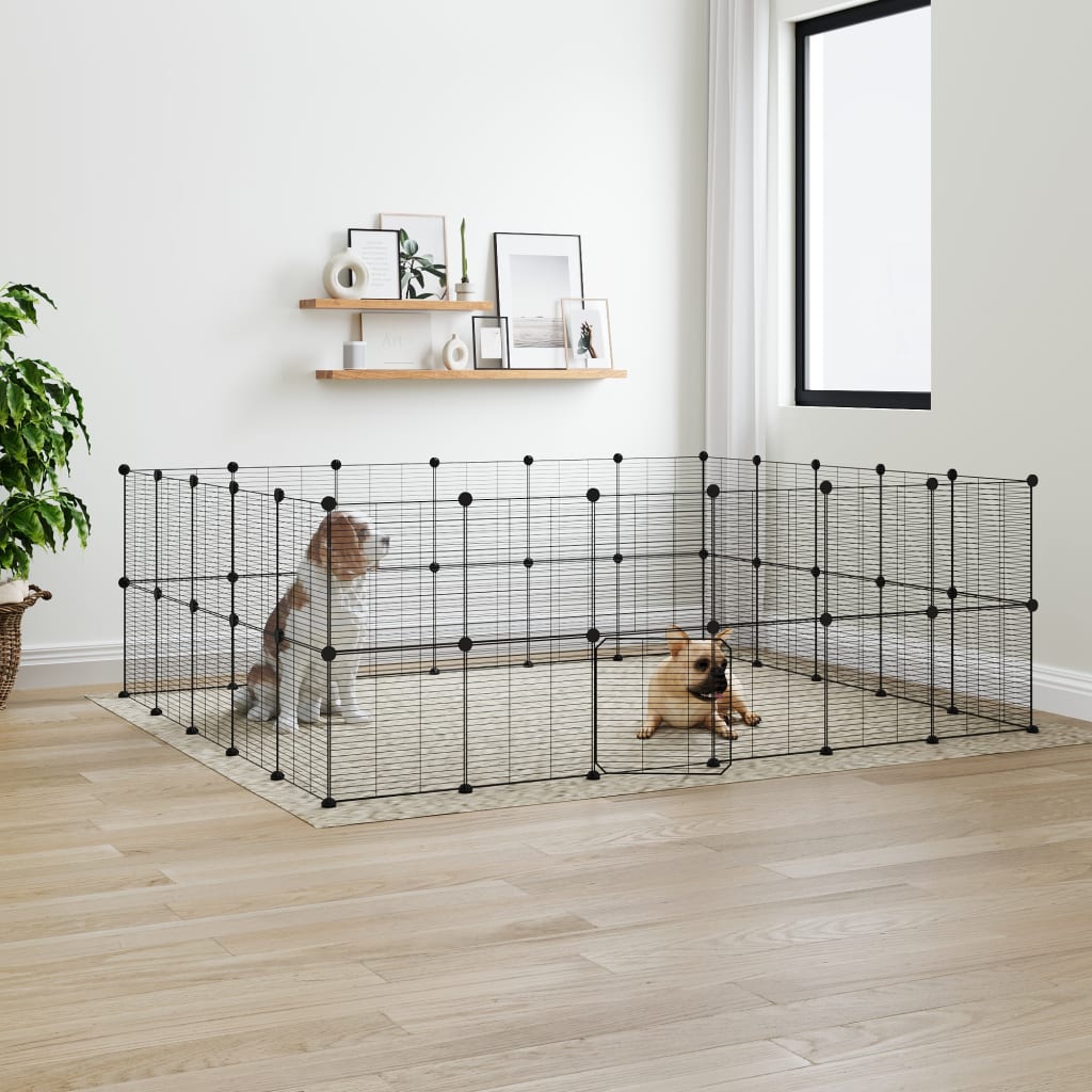 Vidaxl huisdierenkooi met deur 44 panelen 35x35 cm staal zwart