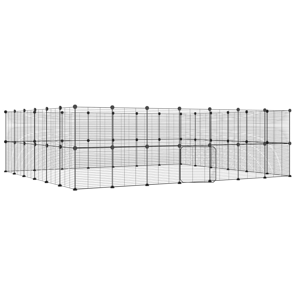 Vidaxl huisdierenkooi met deur 52 panelen 35x35 cm staal zwart