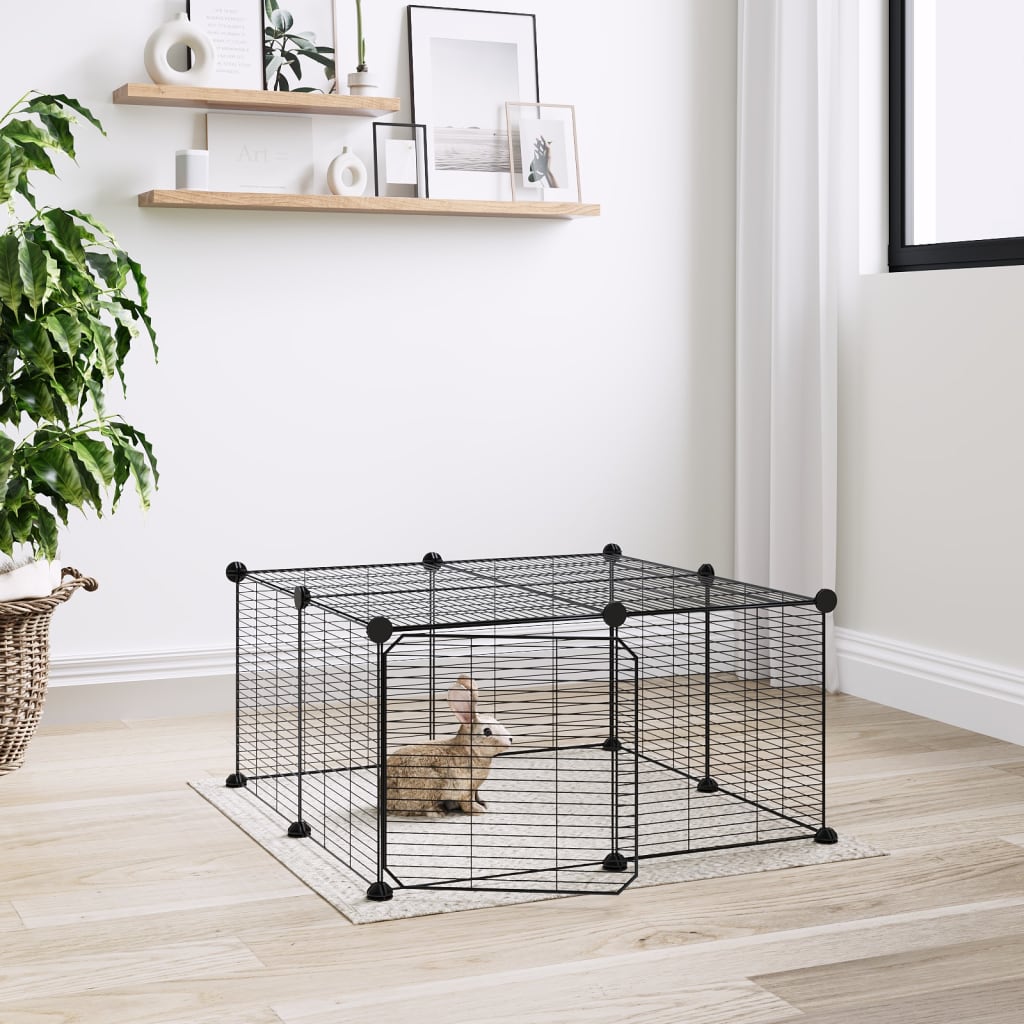 Vidaxl huisdierenkooi met deur 12 panelen 35x35 cm staal zwart