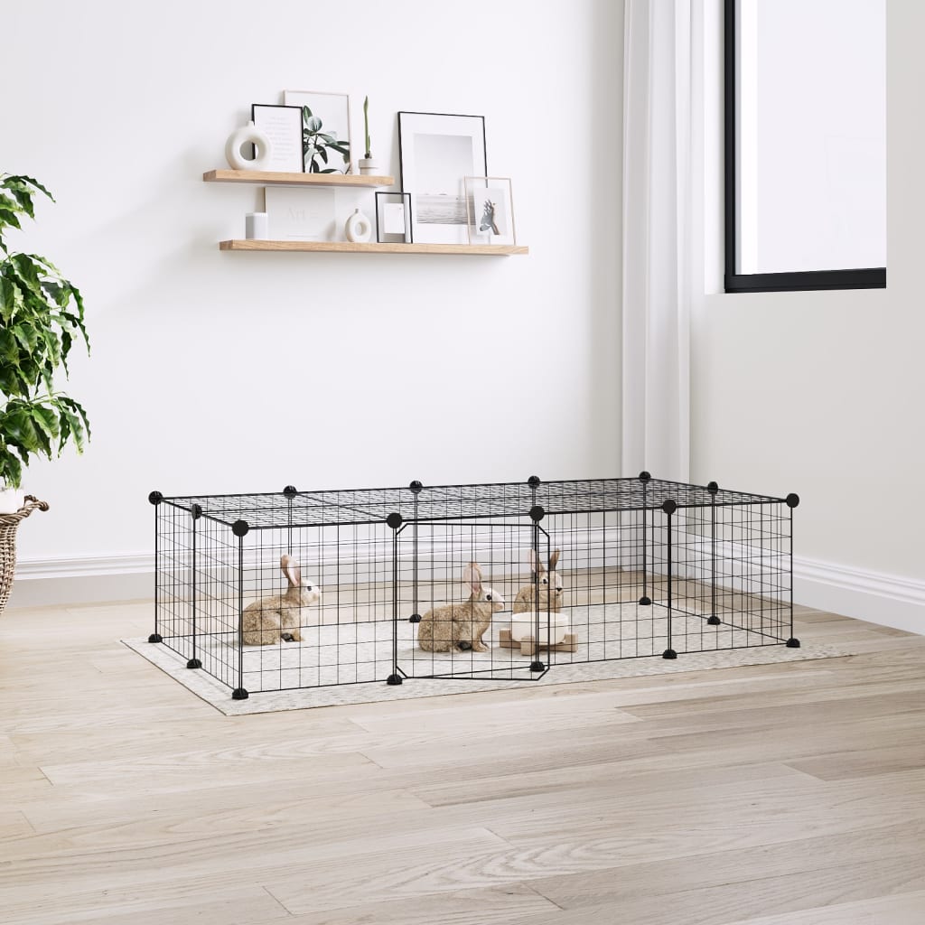 Vidaxl huisdierenkooi met deur 20 panelen 35x35 cm staal zwart