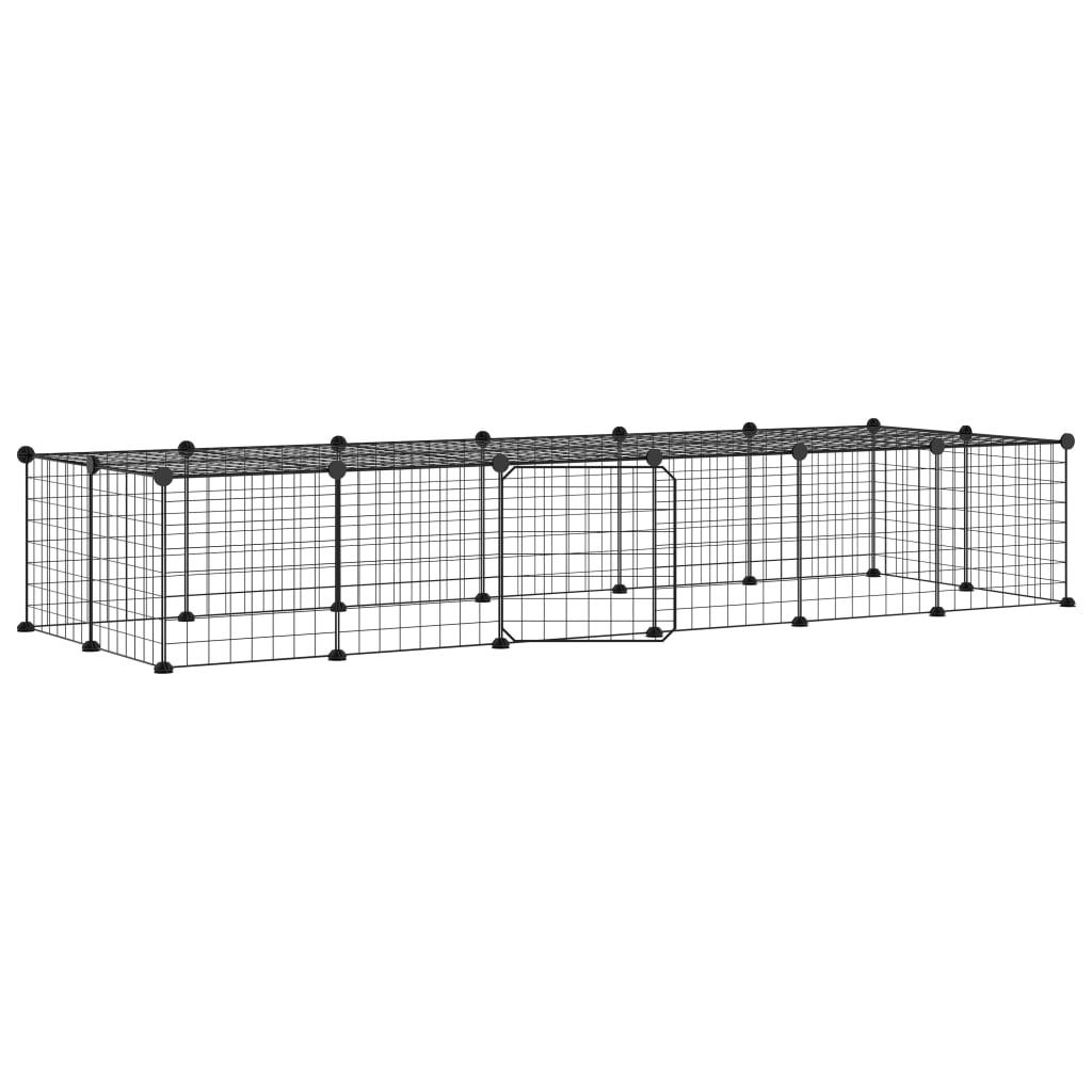Vidaxl huisdierenkooi met deur 28 panelen 35x35 cm staal zwart