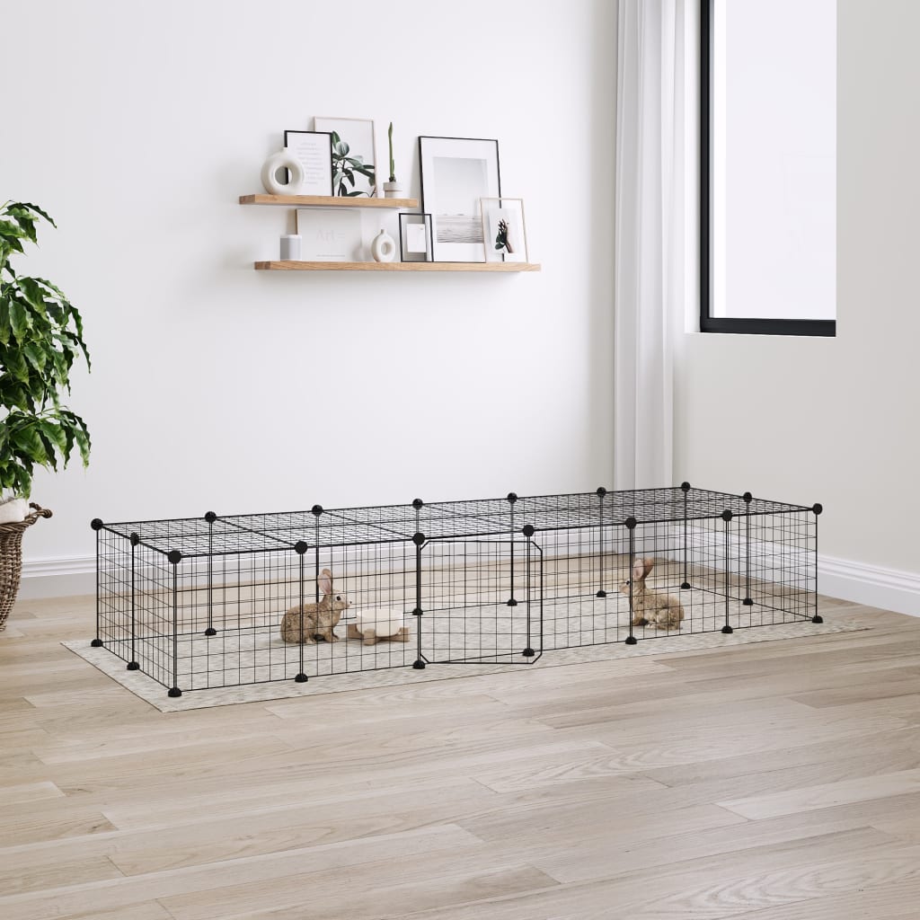 Vidaxl huisdierenkooi met deur 28 panelen 35x35 cm staal zwart