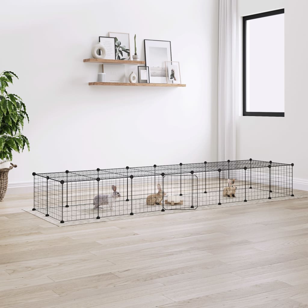 Vidaxl huisdierenkooi met deur 36 panelen 35x35 cm staal zwart