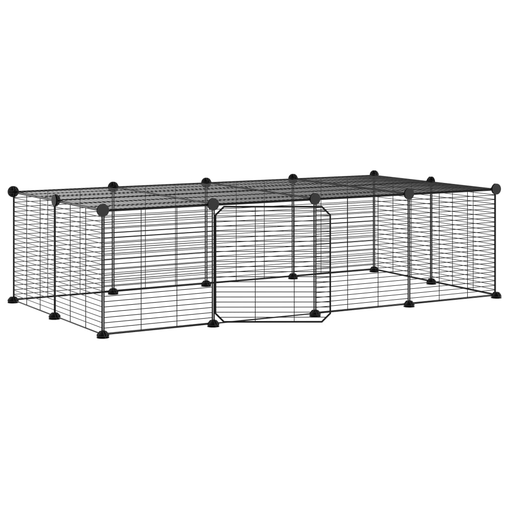 Vidaxl huisdierenkooi met deur 20 panelen 35x35 cm staal zwart
