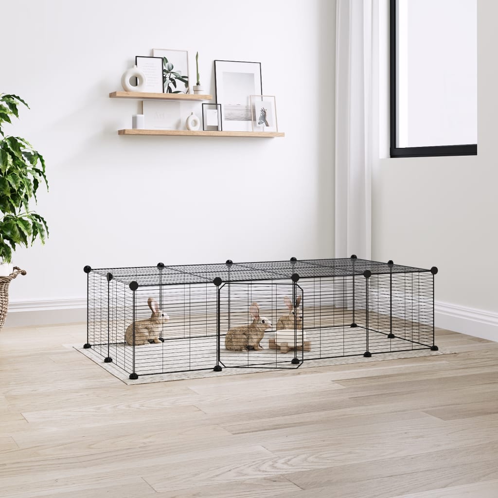Vidaxl huisdierenkooi met deur 20 panelen 35x35 cm staal zwart