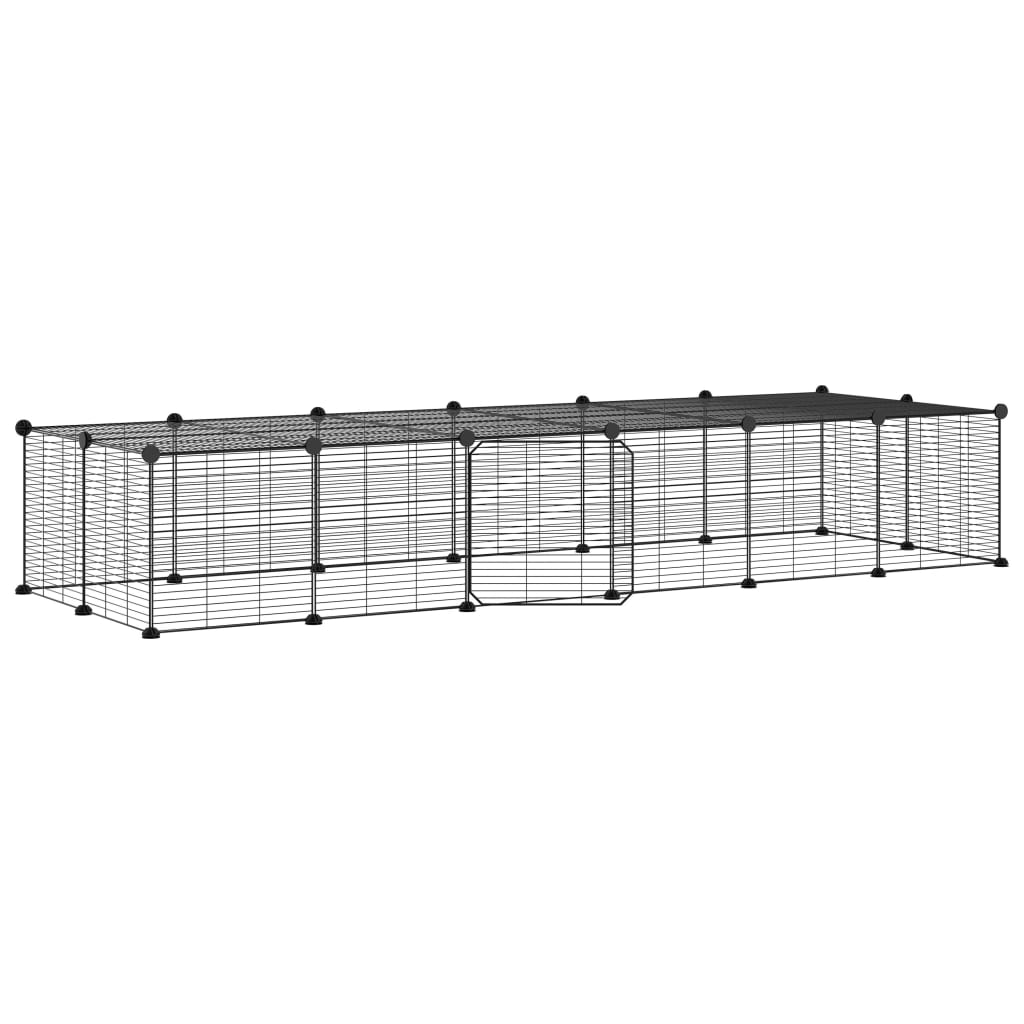 Vidaxl huisdierenkooi met deur 28 panelen 35x35 cm staal zwart
