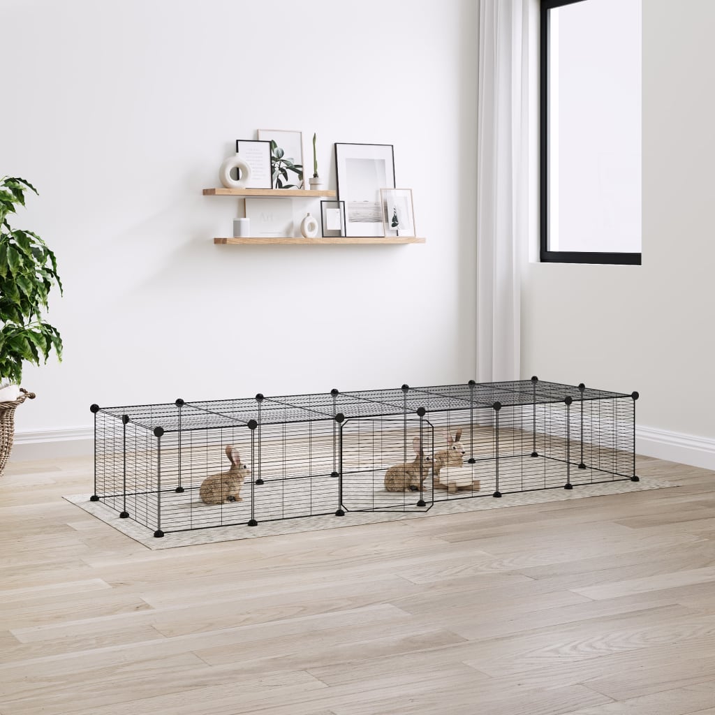 Vidaxl huisdierenkooi met deur 28 panelen 35x35 cm staal zwart