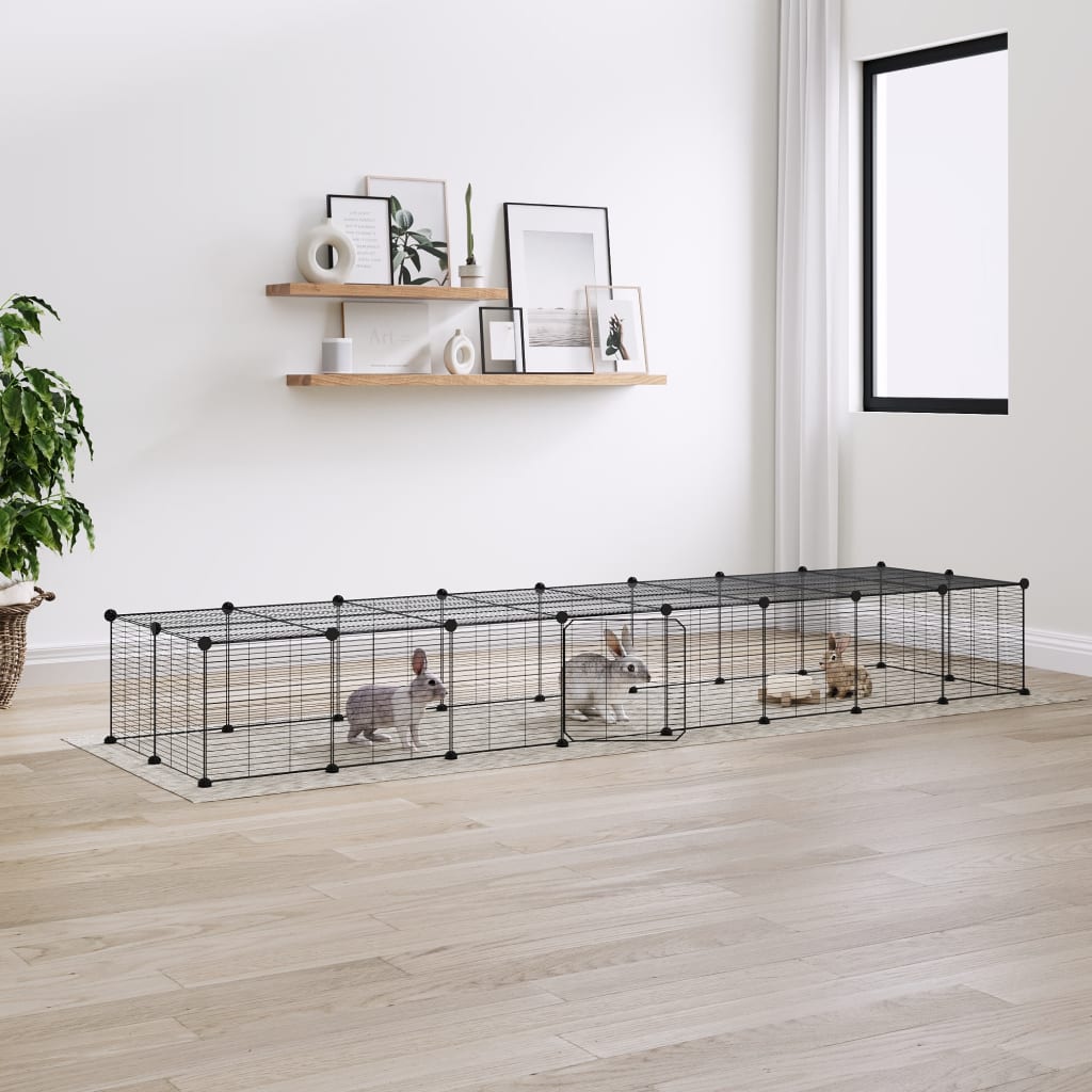 Vidaxl huisdierenkooi met deur 36 panelen 35x35 cm staal zwart