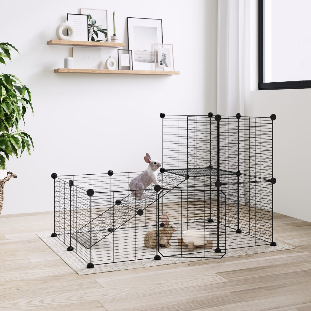 Vidaxl huisdierenkooi met deur 20 panelen 35x35 cm staal zwart