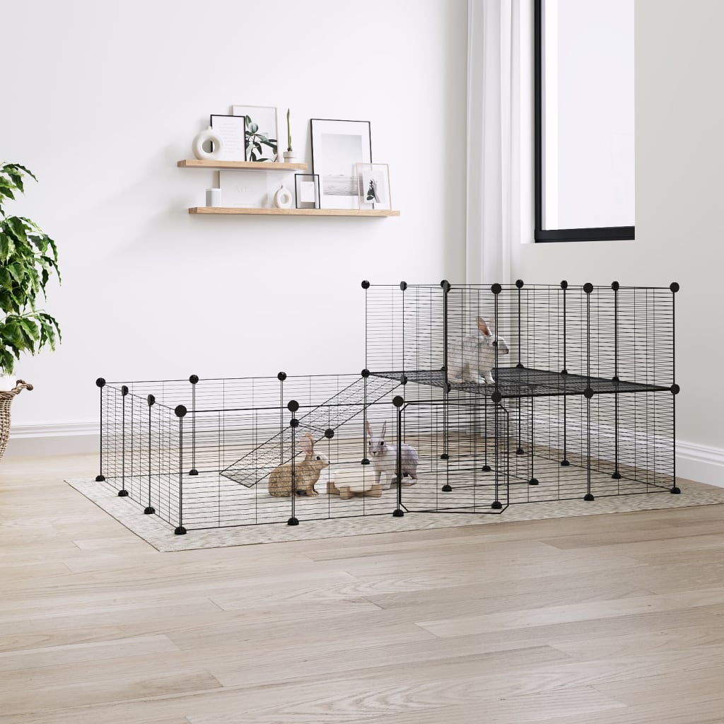 Vidaxl huisdierenkooi met deur 36 panelen 35x35 cm staal zwart