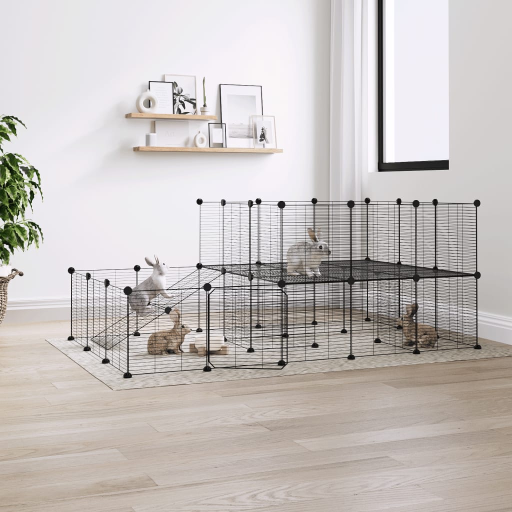 Vidaxl huisdierenkooi met deur 44 panelen 35x35 cm staal zwart