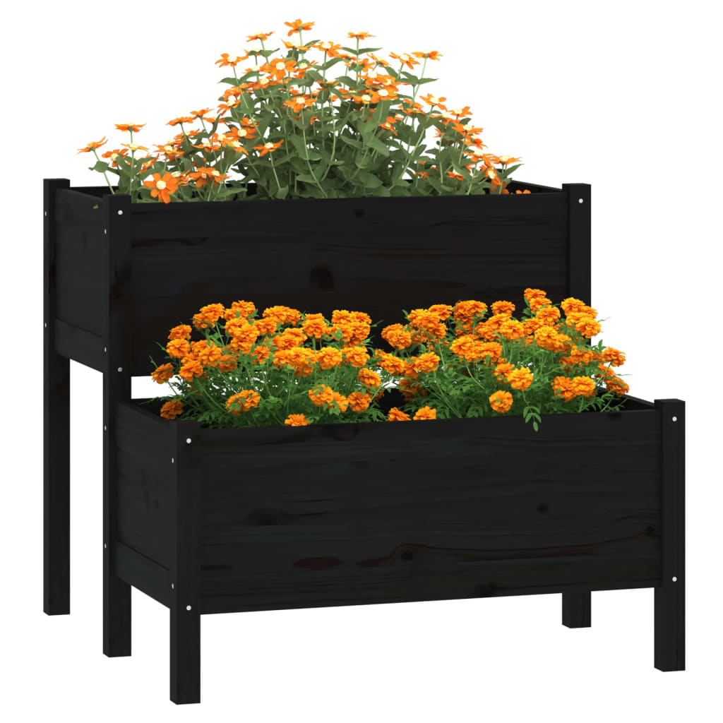 VidaXL Plantenbak 84,5x84x75 cm massief grenenhout zwart