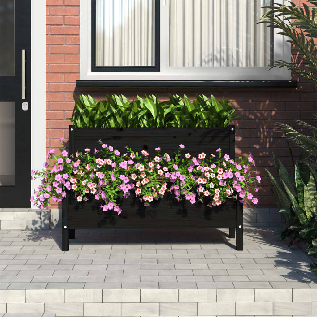VidaXL Plantenbak 110x84x75 cm massief grenenhout zwart