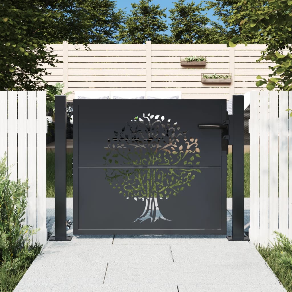 Vidaxl poort 100x100 cm met boomontwerp staal antracietkleurig