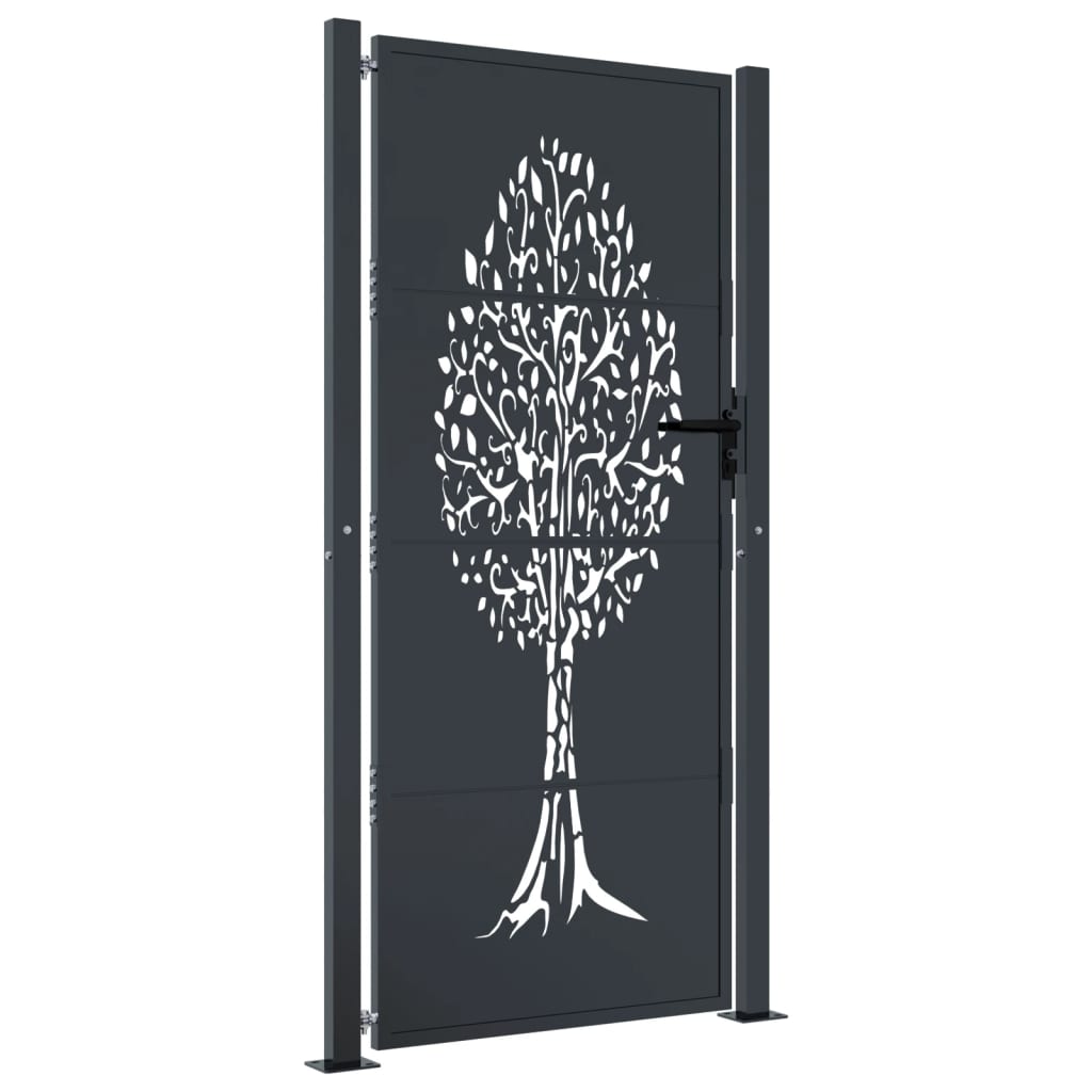 Vidaxl poort 100x175 cm met boomontwerp staal antracietkleurig