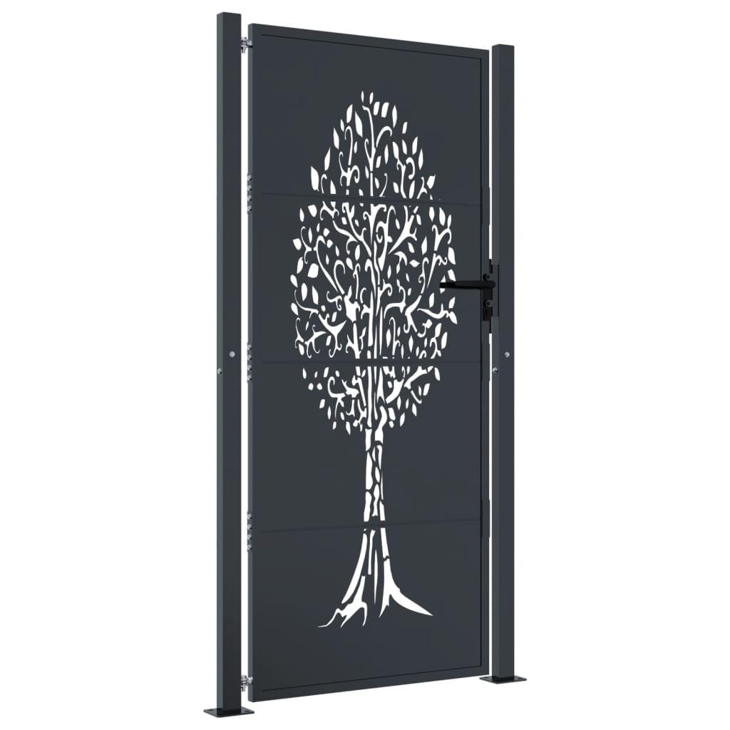 Vidaxl poort 100x200 cm met boomontwerp staal antracietkleurig