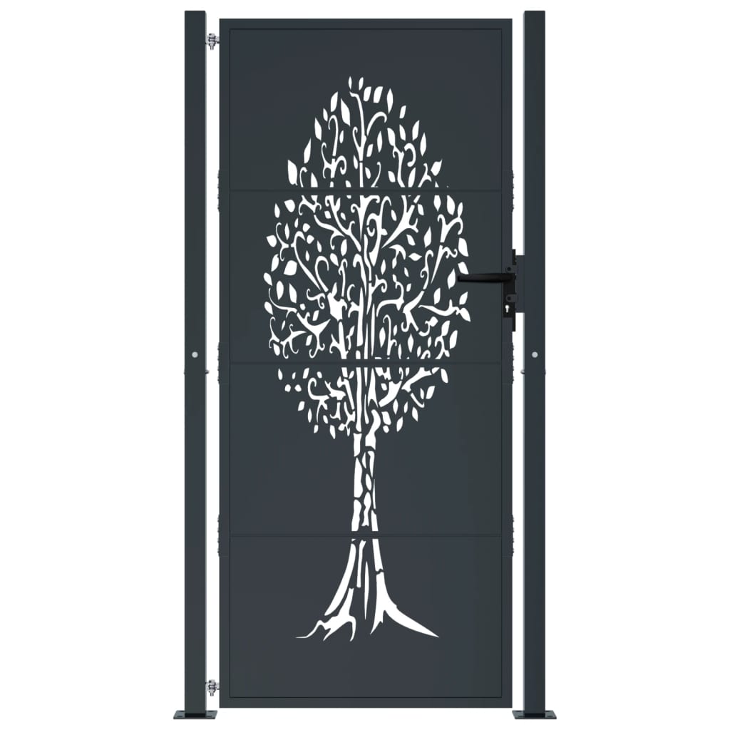 Vidaxl poort 100x200 cm met boomontwerp staal antracietkleurig