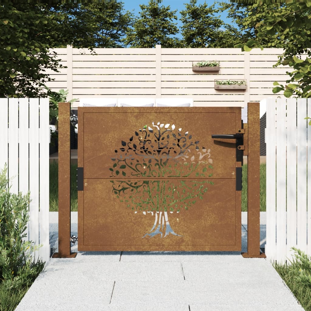 Vidaxl poort 105x105 cm boomontwerp cortenstaal
