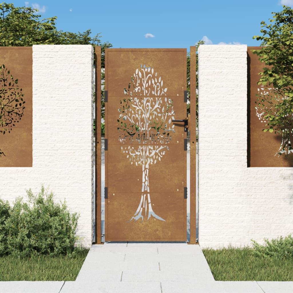 Vidaxl poort 105x180 cm boomontwerp cortenstaal