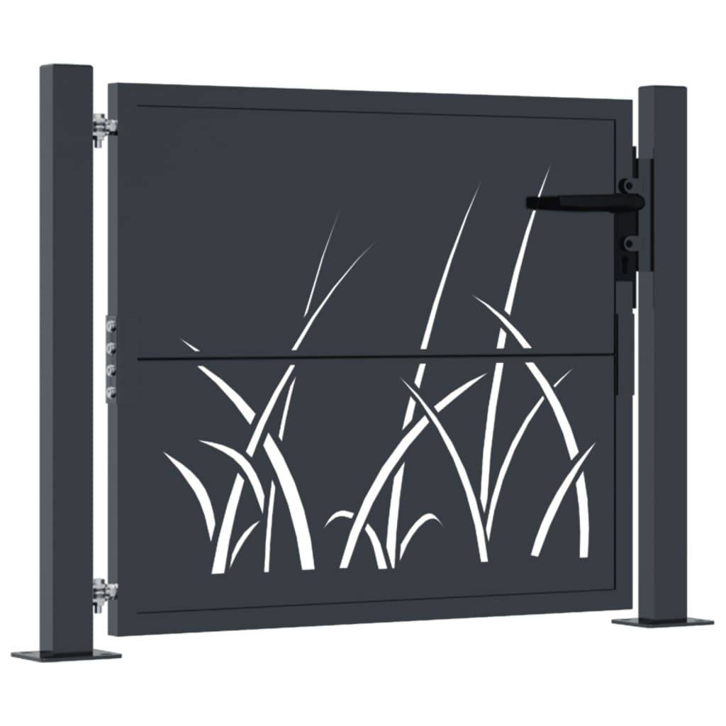 Vidaxl poort met grasontwerp 100x75 cm staal antracietkleurig