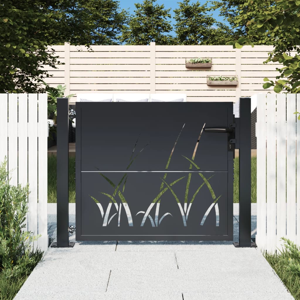 Vidaxl poort met grasontwerp 100x75 cm staal antracietkleurig