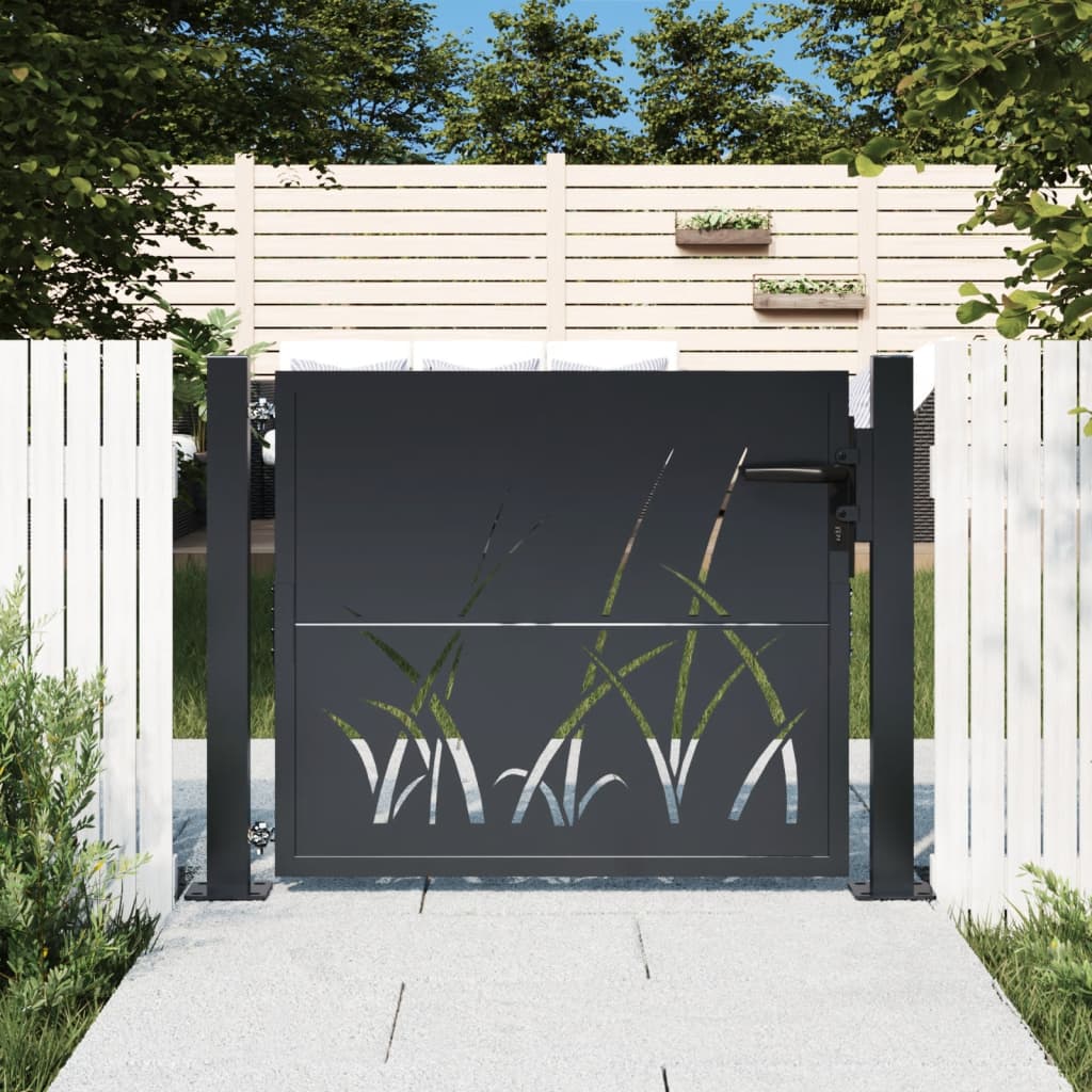 Vidaxl poort 100x100 cm met grasontwerp staal antracietkleurig