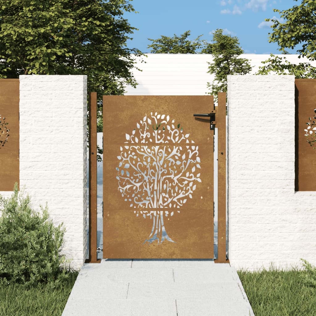 Vidaxl poort 100x150 cm boomontwerp cortenstaal