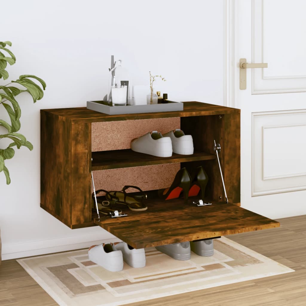 Vidaxl wandschoenenkast 70x35x38 cm massief grenenhout gerookt eiken