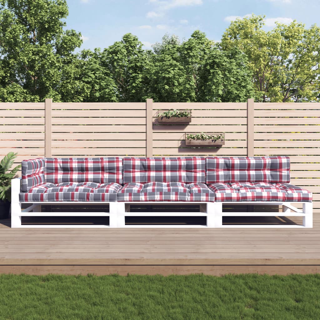 VidaXL Palletkussens 7 st stof ruitpatroon rood