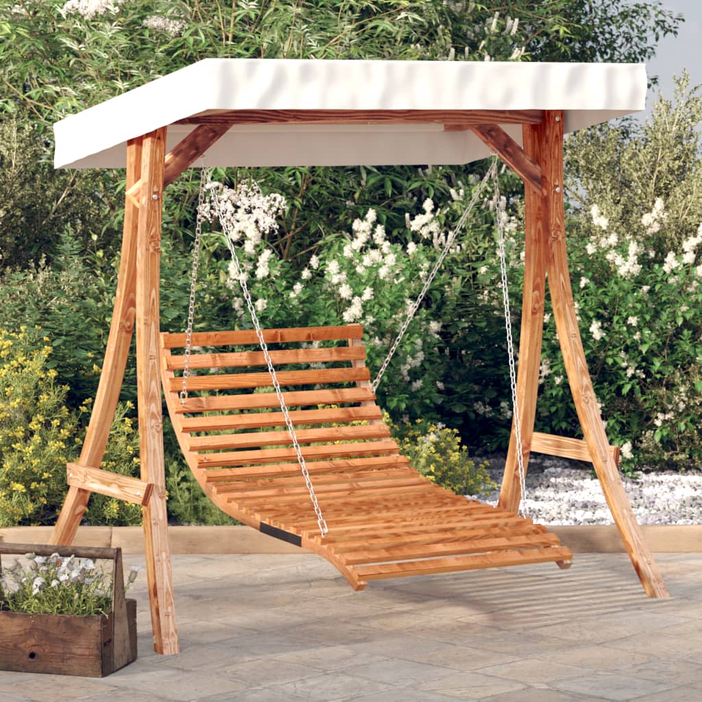 VidaXL Schommelbed met luifel vurenhout met teak afwerking