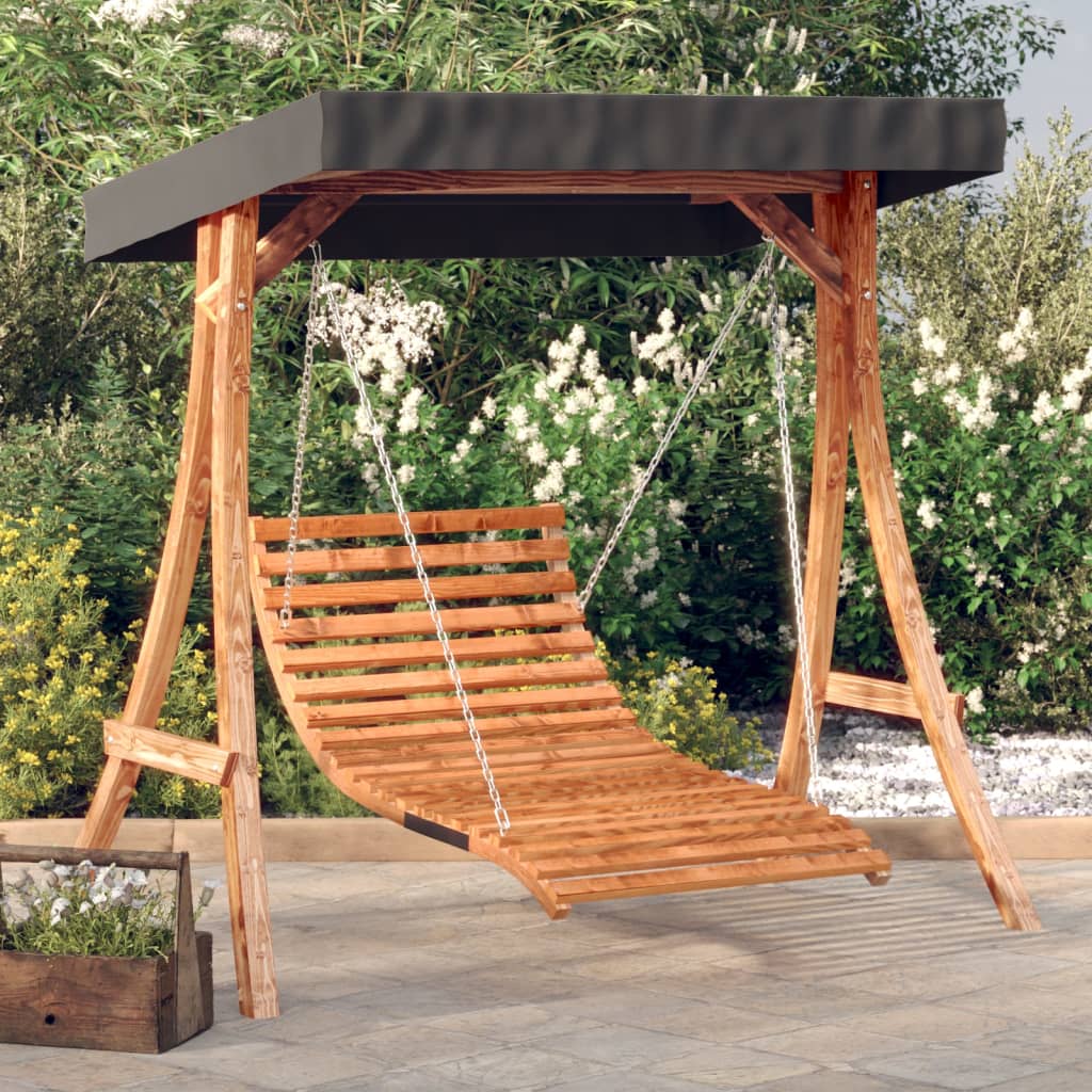 VidaXL Schommelbed met luifel vurenhout met teak afwerking
