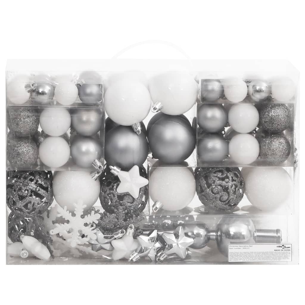 Vidaxl 111-delige kerstballenset polystyreen wit en grijs