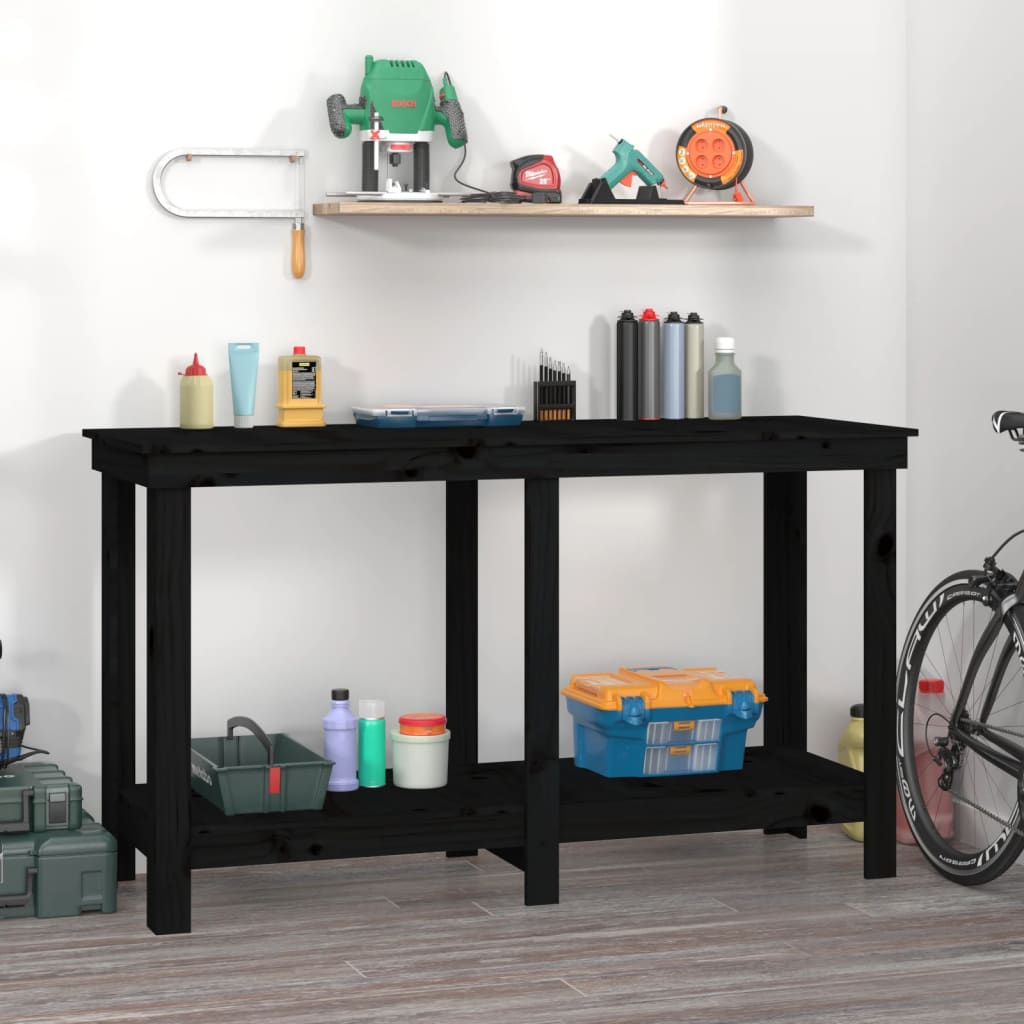 Vidaxl werkbank 140x50x80 cm massief grenenhout zwart