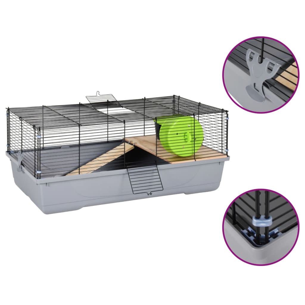 VidaXL Hamsterkooi 80x45x34 cm polypropeen en metaal grijs