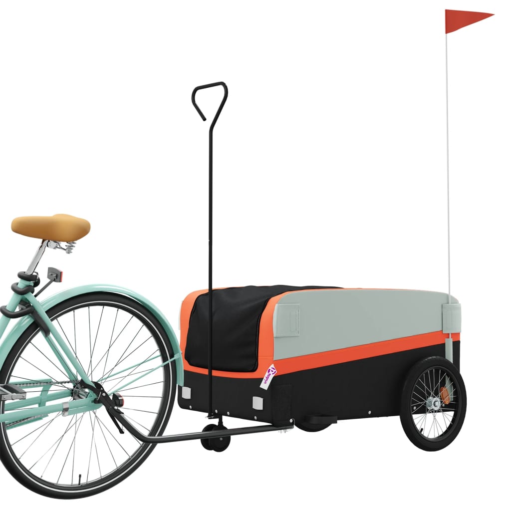 Vidaxl fietstrailer 45 kg ijzer zwart en oranje