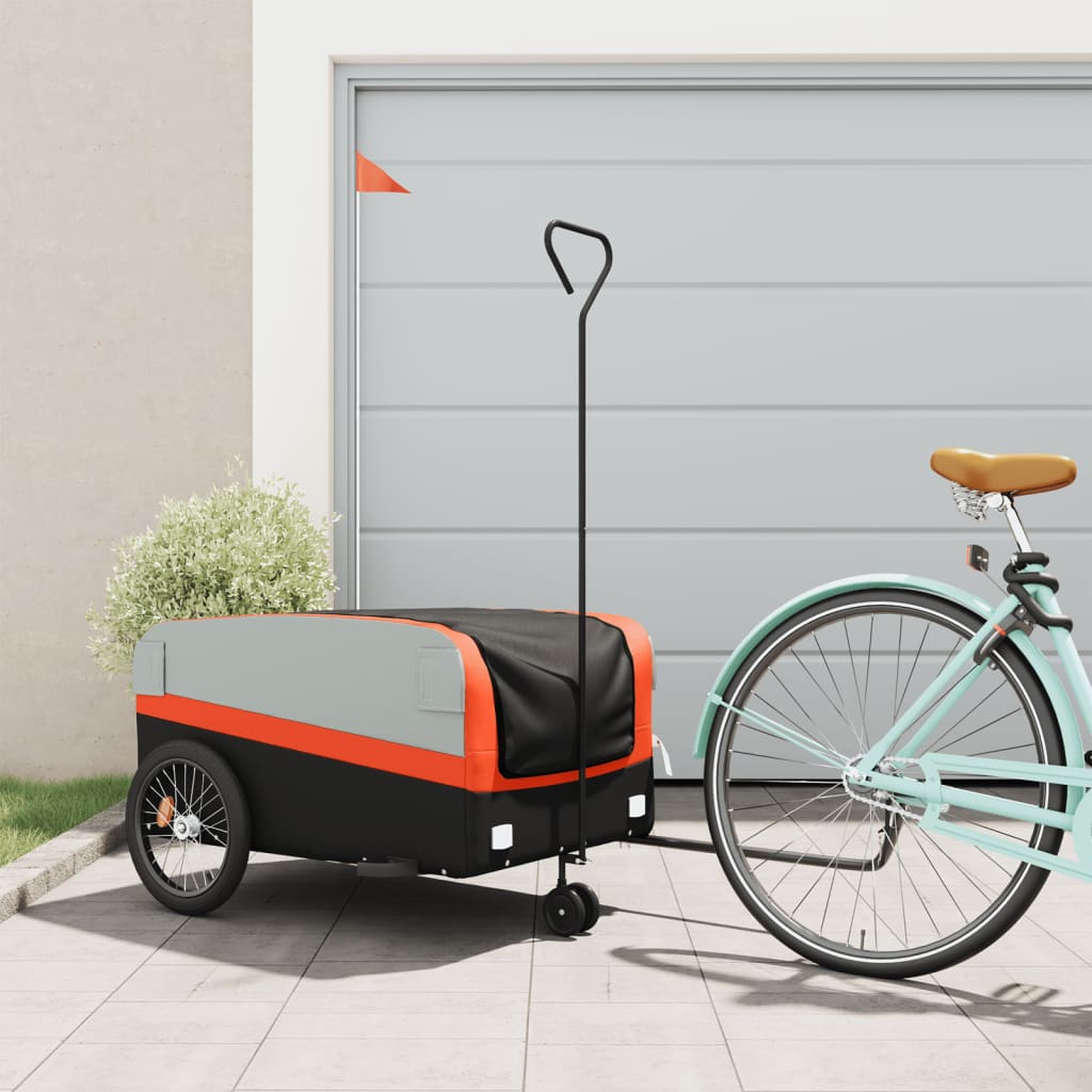 Vidaxl fietstrailer 45 kg ijzer zwart en oranje