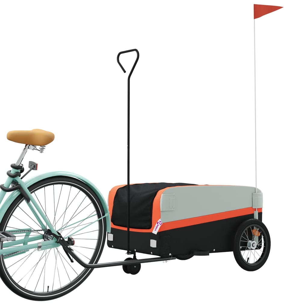 Vidaxl fietstrailer 45 kg ijzer zwart en oranje