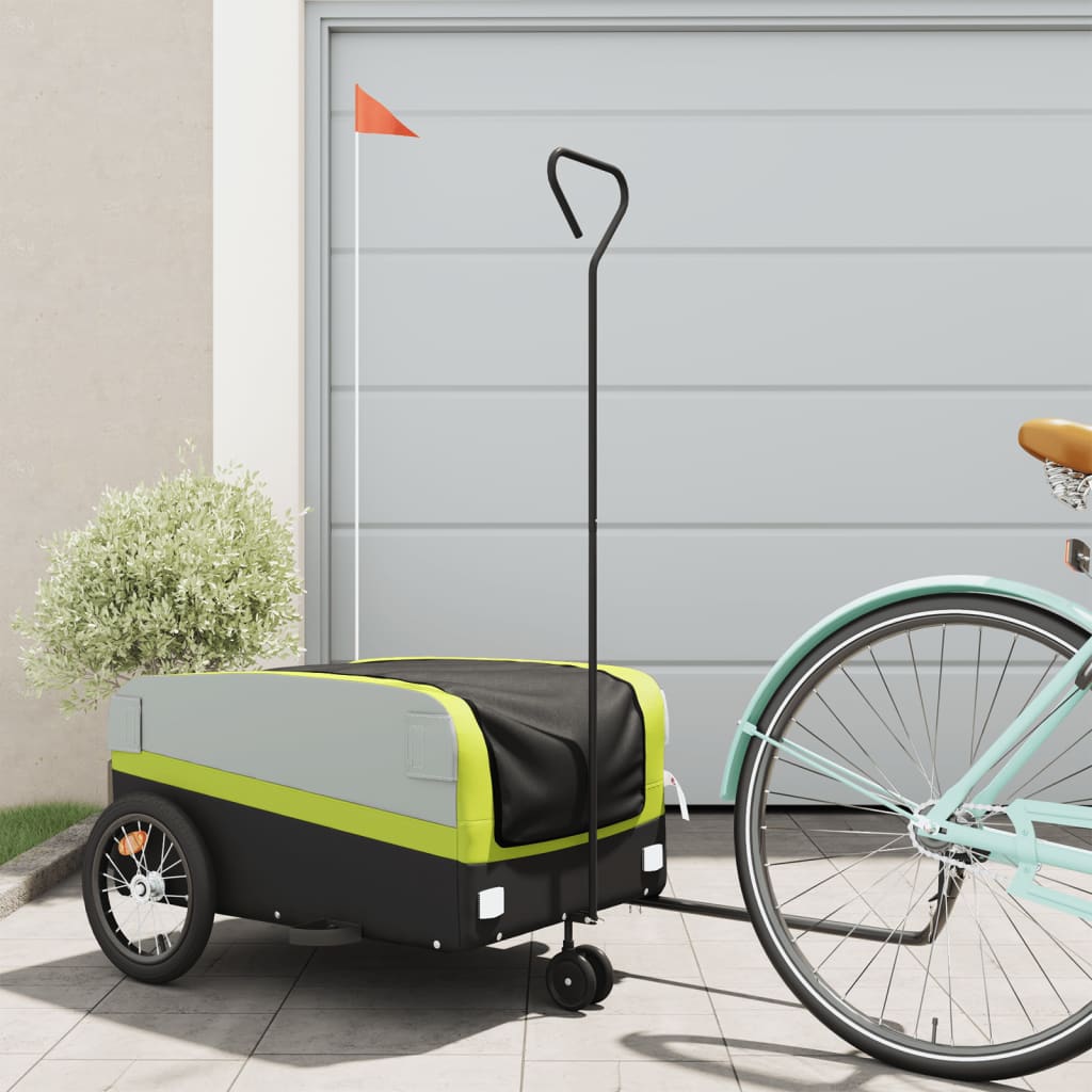Vidaxl fietstrailer 45 kg ijzer zwart en groen