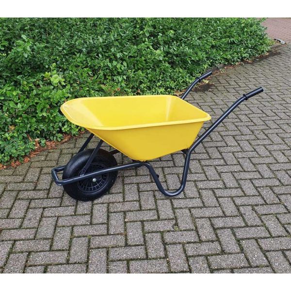 Kruiwagen kunststof gele bak 85 liter hq.