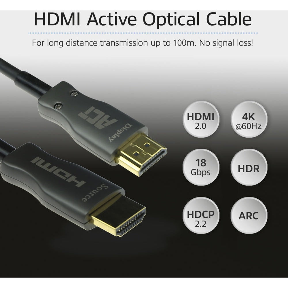 Act connectivity hdmi premium 4k active optical cable v2.0 hdmi-a male - hdmi-a male, 10 meter kabel (zwart)