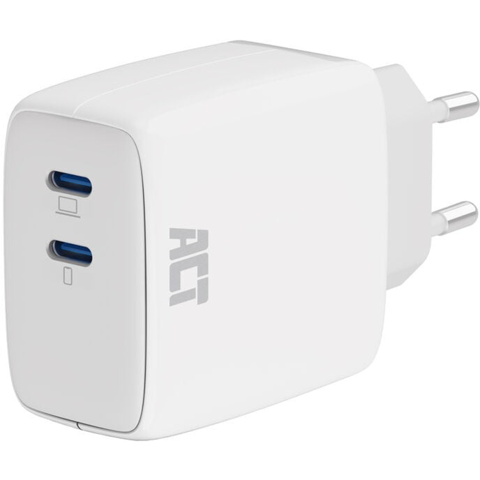 Act connectivity usb-c lader 65w 2-port met power delivery pps en ganfast (wit)