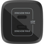 Belkin boostcharge pro 2-poorts usb-c gan-wandlader met pps (45 w) (zwart)