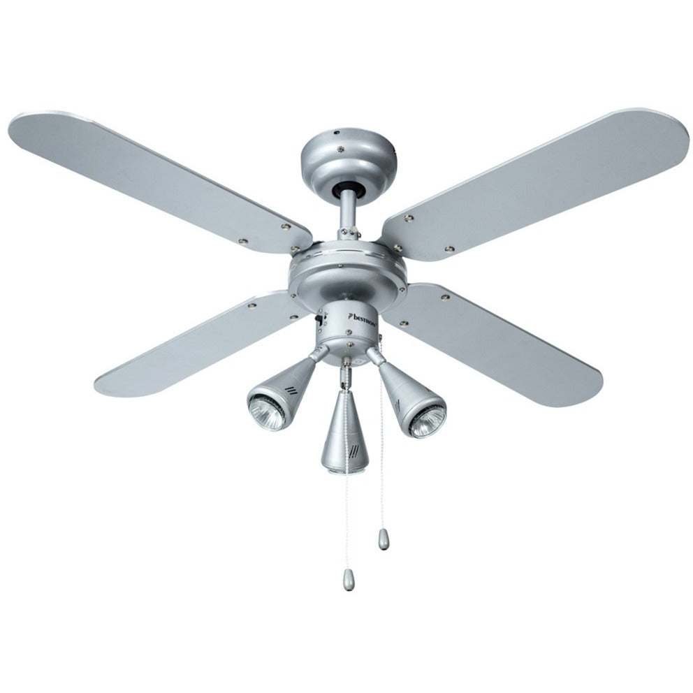 Bestron dlhb42s plafondventilator met verlichting (zilver donkerblauw, ø 102 cm | met zomer- winterfunctie | 3x gu10 ledlampjes)