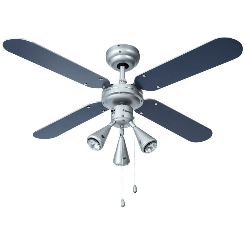 Bestron dlhb42s plafondventilator met verlichting (zilver donkerblauw, ø 102 cm | met zomer- winterfunctie | 3x gu10 ledlampjes)