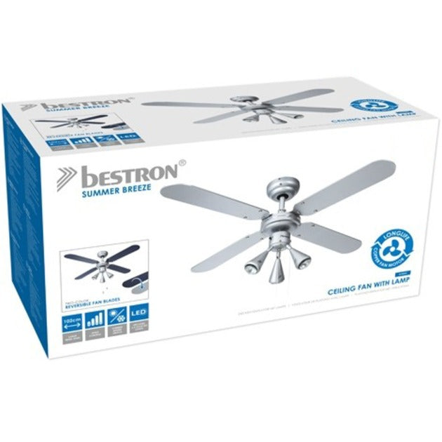 Bestron dlhb42s plafondventilator met verlichting (zilver donkerblauw, ø 102 cm | met zomer- winterfunctie | 3x gu10 ledlampjes)