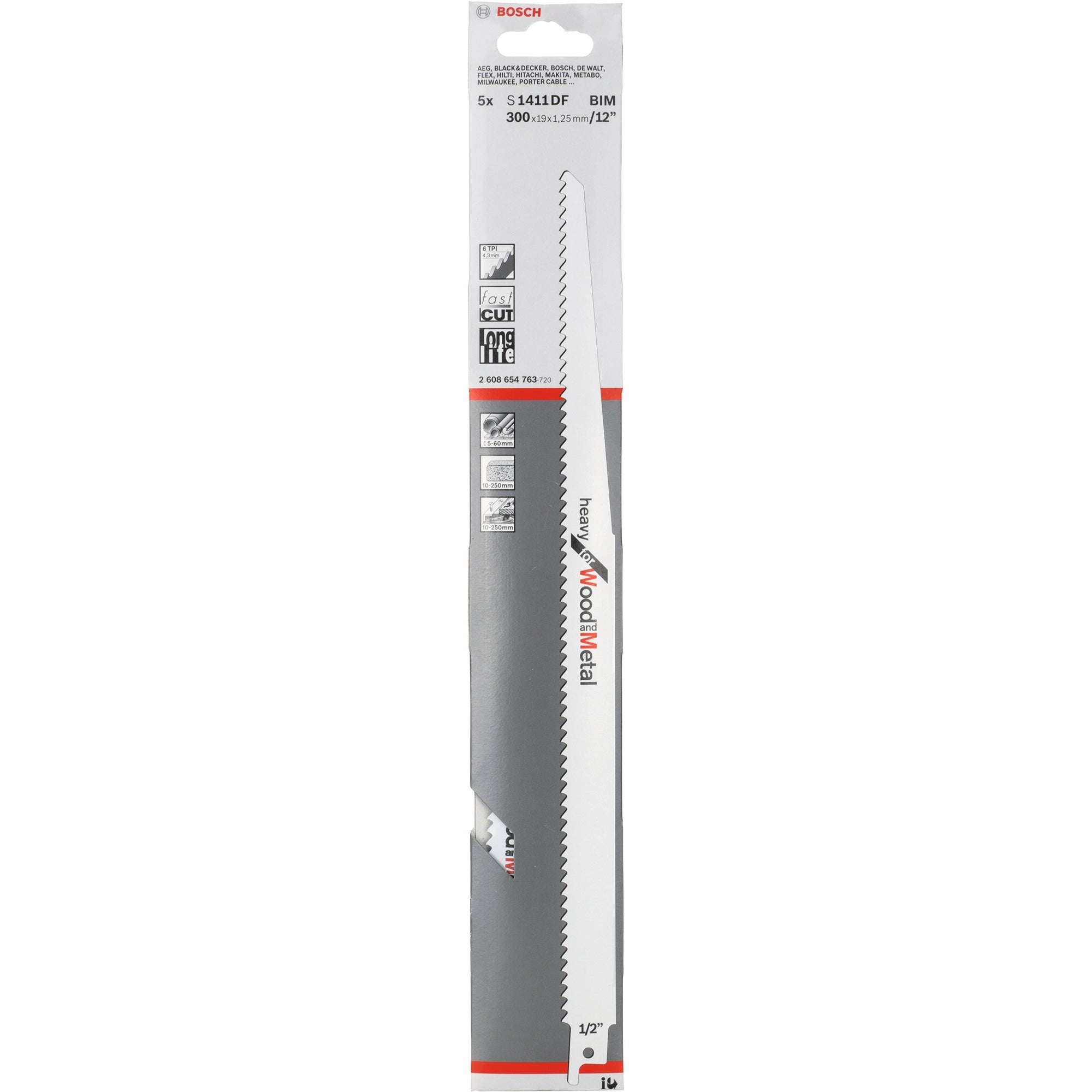 Bosch accessoires reciprozaagblad s 1411 df heavy for wood and metal 5st - 2608654763