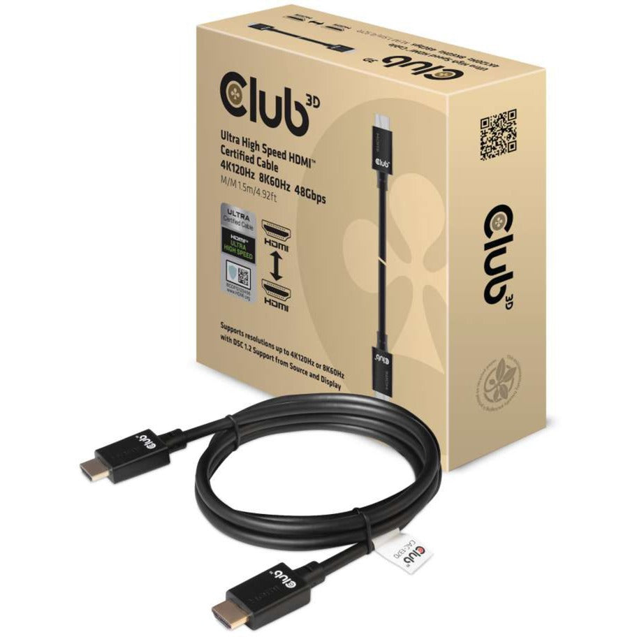 Club 3d ultra high speed hdmi 2.1 kabel (zwart, 1,5 meter, 4k 120hz, 8k 60hz)