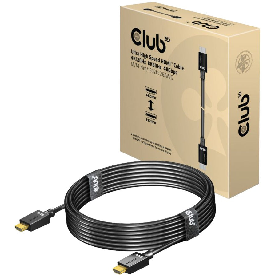 Club 3d ultra high speed hdmi 2.1 kabel (zwart, 4 meter, 4k 120hz, 8k 60hz)