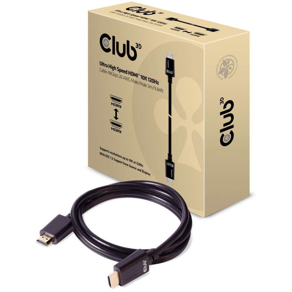 Club 3d ultra high speed hdmi kabel (zwart, 3 meter, 4k 120hz, 8k 60hz, 48gbps)