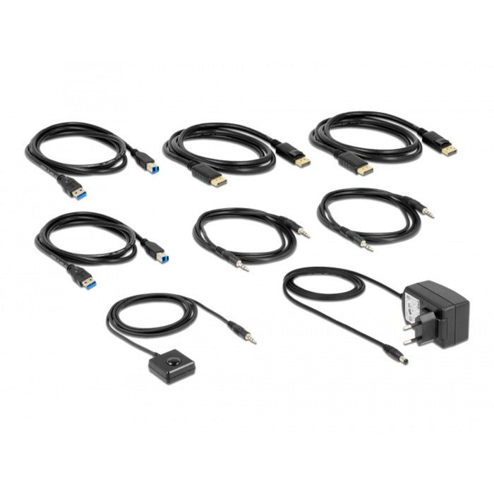 Delock displayport 1.4 kvm switch, 8k 60hz, usb 3.2 gen 1, audio kvm-switch (grijs zwart)